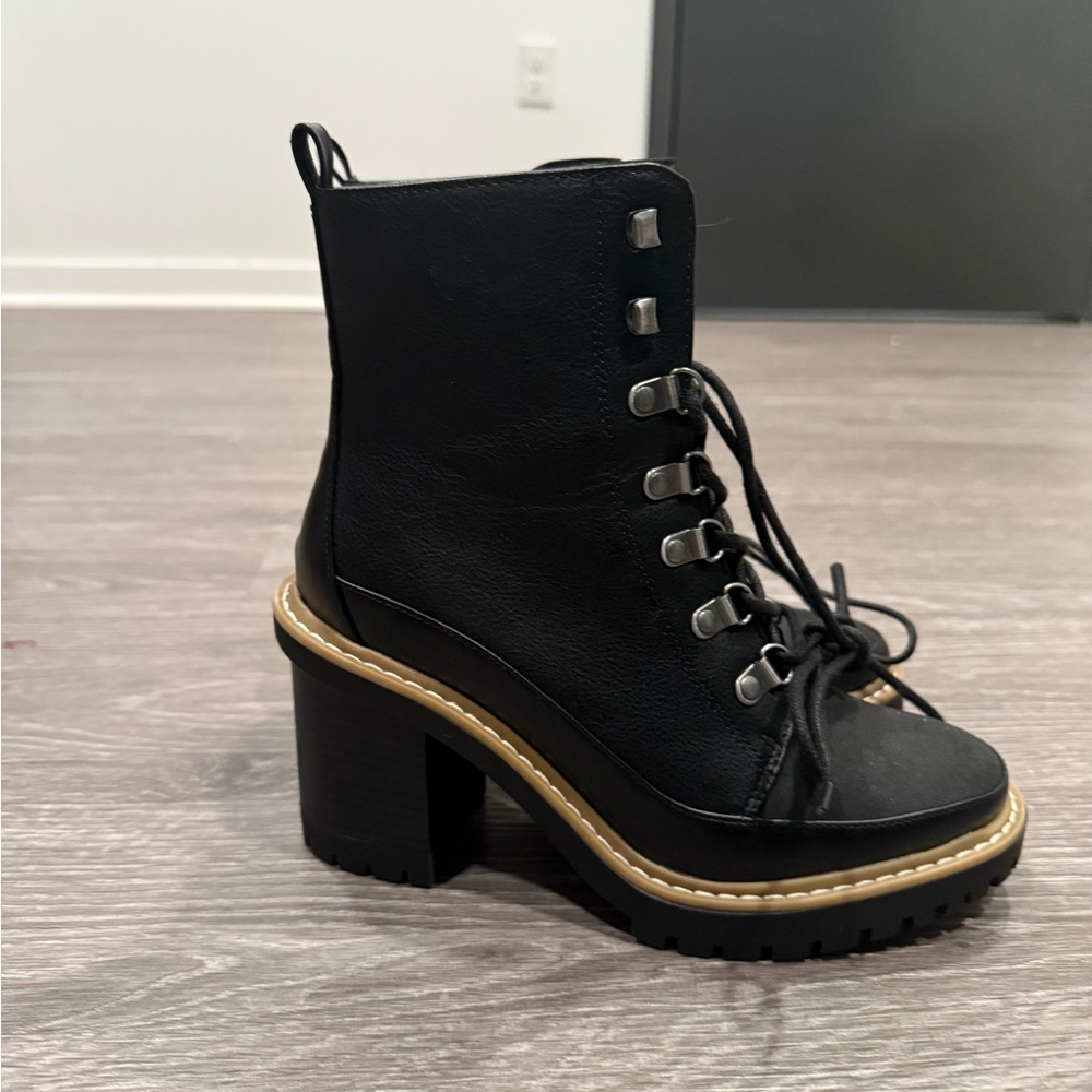 A New Day Black Lace Up Boots with Chunky Heel